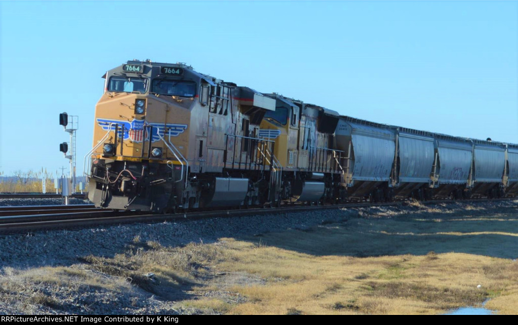 UP 7664 Parked on Train at the South End of the UP Brazos Yard 